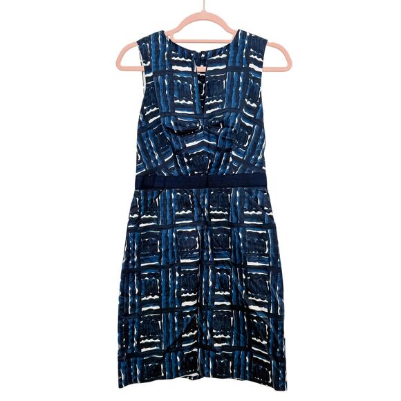 Milly of New York Sleeveless‎ Round Neck Zip Back Indigo Print Sheath Dress Sz 0 - Picture 1 of 7